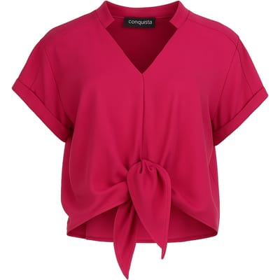 Blouse met gestrikte voorkant in fuchsia – 100% viscose-voile
