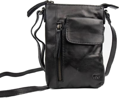 Bear Senna schoudertasje (leren schoudertas / unisex) - Zwart