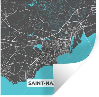 Muurstickers - Sticker Folie - Stadskaart – Frankrijk – Kaart – Saint-Nazaire – Plattegrond - 100x100 cm - Plakfolie - Muurstickers Kinderkamer - Zelfklevend Behang XXL - Zelfklevend behangpapier - Stickerfolie