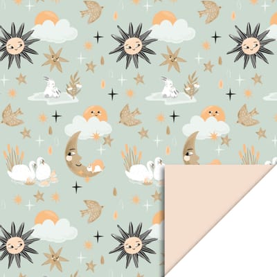 Het Inpakhuis - Cadeaupapier - Inpakpapier - Kadopapier - Ooievaar - Baby - Geboorte - Kraamcadeau - Babyshower - Baby Dreams Gold / Pastel Orange - Zon - Maan - 50cm x 3mtr