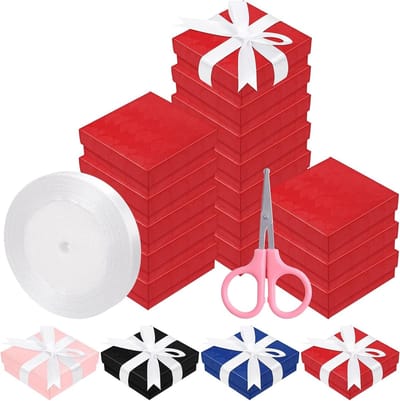 17-delige set rode kartonnen sieraden geschenkdozen met lint en schaar, ideaal voor kettingen, ringen en armbanden