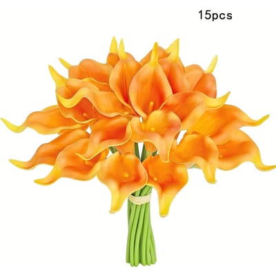 15-Stuks Kleurrijke Kunstmatige Cala Lelies - Perfect voor Moederdag, Pasen, Huis- & Bruiloftsdecoraties oranje