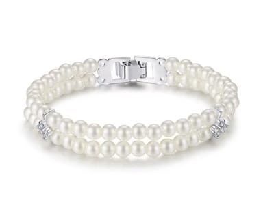 N3 Collecties 925 Zilveren Dubbellaagse Parel Armbanden voor Dames