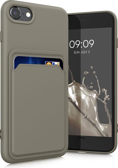 kwmobile telefoonhoesje geschikt voor Apple iPhone SE (2022) / SE (2020) / 8 / 7 - Hoesje met pasjeshouder - TPU case in mat lichtgrijs