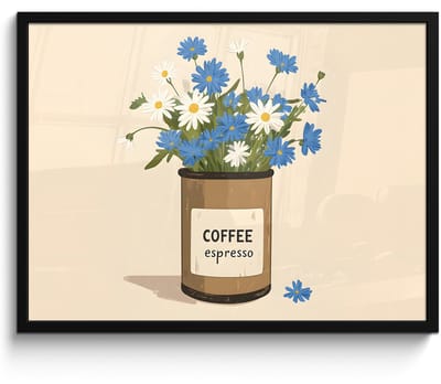 Poster in lijst - Fotolijst 70x50 cm - Posters - Coffee - Blik - Minimalistisch - Bloemen - Posterlijst zwart - Decoratie - Wanddecoratie woonkamer - Muurdecoratie slaapkamer