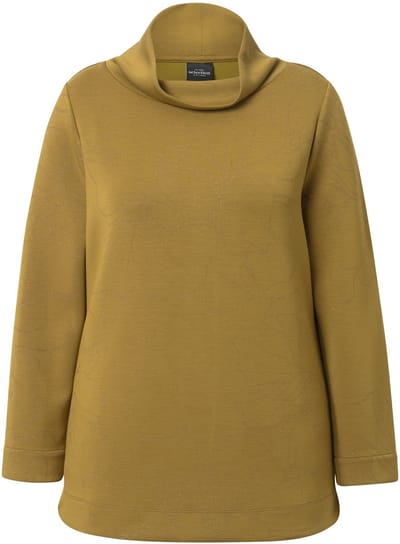 Ulla Popken - Dames - Sweatshirt glanzende bloemen opstaande kraag modalmix - Olijfgroen - Maat 42+