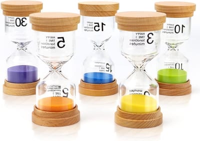 Zandloper 3/5/10/15/30 Minuten - Ideale Tijdwaarnemer voor School, Kinderen, Keuken en Spelletjes