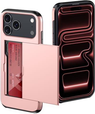 Hoes Geschikt voor iPhone 17 Pro Hoesje Pasjeshouder Hard Cover Shock Proof Hard Case Hoes Met Kaarthouder - Rosé goud