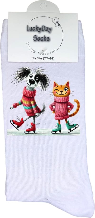 Hond - Opkikker - Grappige sokken - Valentijn cadeau - Verjaardag cadeau - Sint cadeau - Leuke sokken - Vrolijke sokken - Poes - Schaatsen - Cadeautje - Grappig cadeau - Kerstcadeau - Vaderdag - Moederdag - Socks maken Happy - 37-44