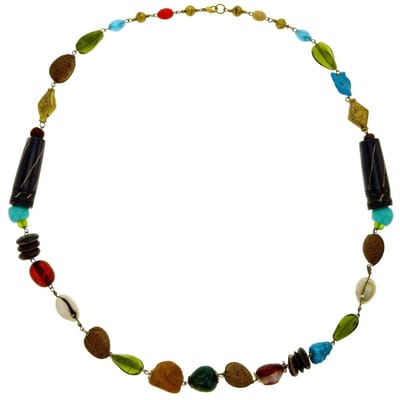 Behave - Lange natuurstenen ketting in donkere kleuren, 82 cm