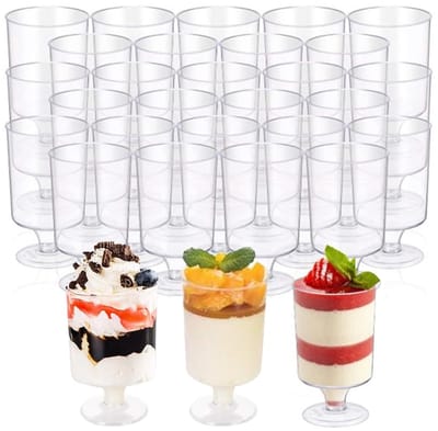 Plastic, 50 stuks, mini-dessertbekers, dessertbekers, 100 ml, transparante plastic bekers, herbruikbare dessertkommen, plastic, ronde dessertbekers voor dessert, pudding