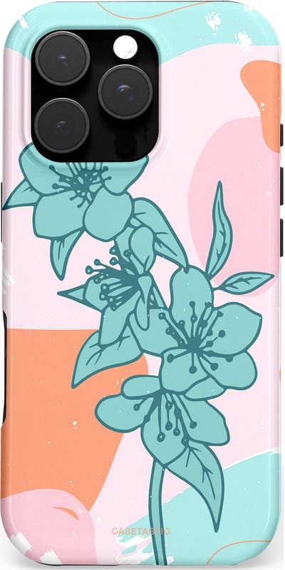 Casetastic hoesje geschikt voor Apple iPhone 16 Pro - MagSafe - Dubbellaagse bescherming - Roze Oranje Turqoise Bloemen Modern - Fashion Case - Wit Mintgroen Perzik Lichtroze