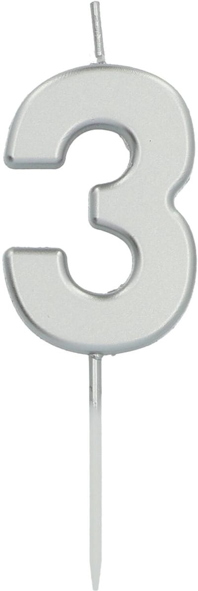 Folat - Kaars cijfer 3 zilverkleurig 5 cm