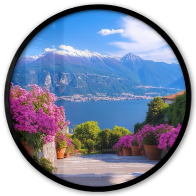 Poster in lijst Rond - Fotolijst 40x40 cm - Posters - Lake Como - Italië - Landschap - Ronde posterlijst zwart - Decoratie - Wanddecoratie woonkamer - Muurdecoratie slaapkamer
