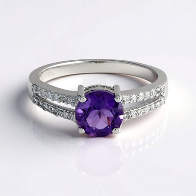 Cavill - Zilveren ring - 925 Sterling zilver geplatineerd - Siberische amethist 1,611 ct - 28 zirkonia 0,333 ct - Elegante ronde damesring