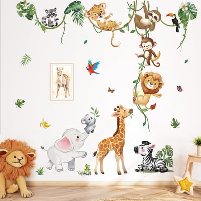 Zeynomax - Safari Dieren Muurstickers - Jungle Decoratie - Perfect voor Kinderkamer - Herbruikbaar en Mat - Prachtige Dieren - 8 Stuks