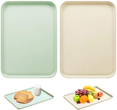 Dailygoods- Dienblad Antislip - Rechthoekig - Kunststof - 30,8x22,2 cm - Set van 2 - Verhoogde Morsrand - Serveerblad