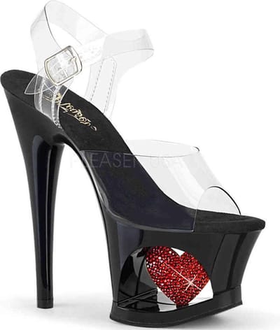 Pleaser - MOON-708HRS Sandaal met enkelband, Paaldans schoenen - Paaldans schoenen - 41 Shoes - Zwart/Rood