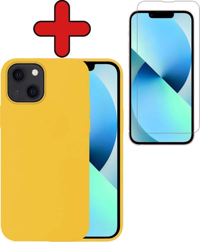 Hoesje - Met Screenprotector - Geschikt voor Apple iPhone 14 - Sterk & Shockproof - Telefoon Hoes - Back Cover - Siliconen Case - Telefoonhoes - Geel