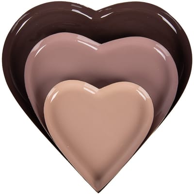 Clayre & Eef Decoratie schaal Set van 3 Hart Ø 24 / Ø 19 / Ø 13 cm Meerkleurig Metaal