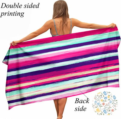 Ulticool - Microvezel Handdoek - Strepen & Bloemen - 160 x 80 cm - Badhanddoek Strandlaken Haar Sneldrogend Badlaken - voor Reizen Sauna Spa Yoga Lichtgewicht Microfiber Reis Roze Idee Mama Moeder Vrouw