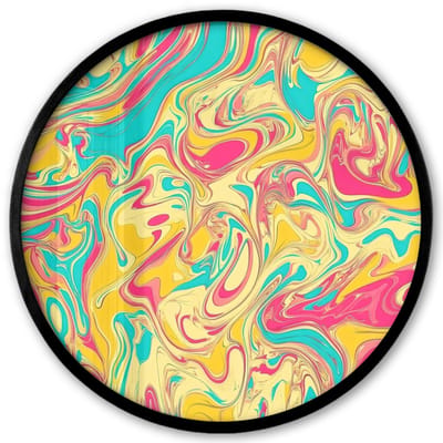 Poster in lijst Rond - Fotolijst 40x40 cm - Posters - Geel - Roze - Blauw - Retro - Ronde posterlijst zwart - Decoratie - Wanddecoratie woonkamer - Muurdecoratie slaapkamer