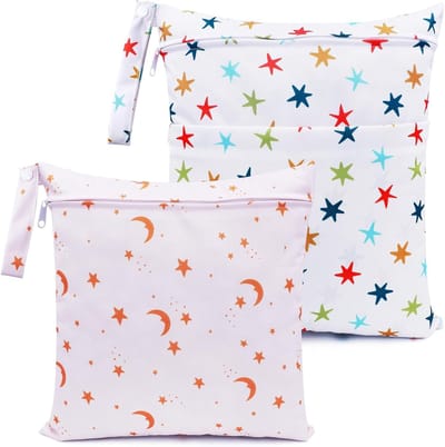 Waterdichte en Wasbare Opbergzakken voor Luiers - 2 Stuks, Herbruikbare Organizer voor Dagverzorging, Ideaal voor Kleding en Accessoires, Wit met Dino's