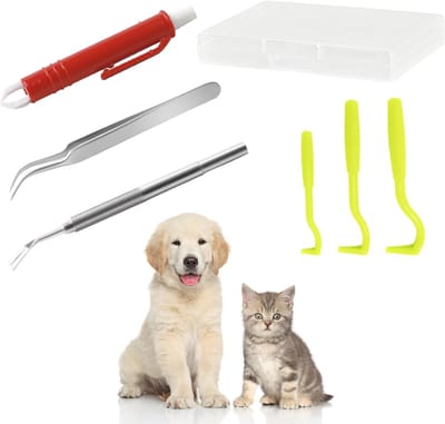 Famanu - Chemicaliënvrije Tekenhaaken Set, Roestvrij Staal Pijnloos Veilige Tekenverwijderaar, Kunststof Multifunctionele Tekentang, Tekenpincet met Opbergkoffer voor Kat Hond Mens