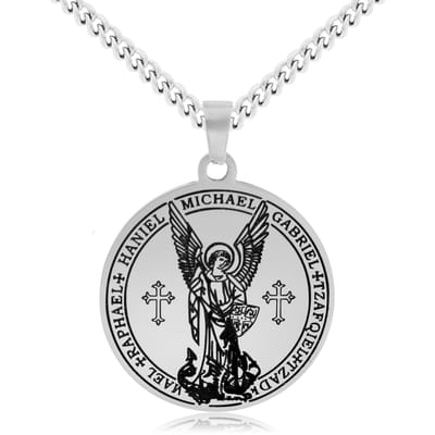Beschermengelen met Kruis Ketting Zilverkleurig - Engelen Talisman / Medalion - Aartsengel - Engelen Hanger - 60cm