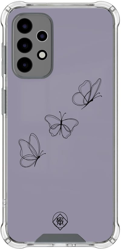 Hoesje (shockproof) geschikt voor Samsung Galaxy A52 5G - Vlindertjes - Extra sterke case - TPU/polycarbonaat - Print - Paars, Transparant
