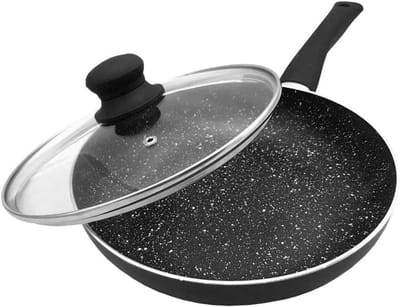 Koekenpan met deksel - Koekepan braadpan - Koken en bakken - Krasbestendig binnenwerk - Ø 26 cm - Zwart