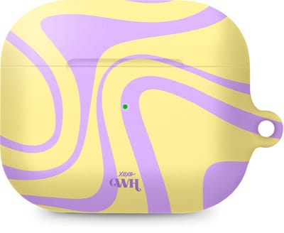 xoxo Wildhearts hoesje geschikt voor Airpods Pro 1 / Pro 2 - Sunny Side Up - Ook als telefoonhoesje verkrijgbaar - schokbestendige case geschikt voor Airpod Pro (2) - koptelefoon case - Beschermhoes met golvende print - golven - geel / paars