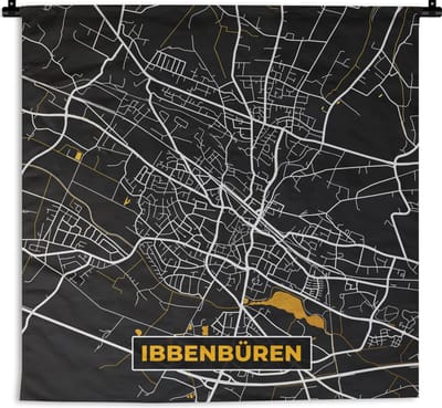 Wandkleed - Wanddoek - Stadskaart – Kaart – Ibbenbüren – Gold – Duitsland – Plattegrond - 180x180 cm - Wandtapijt