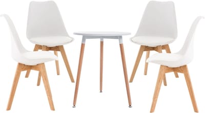 CLP Lamalie Eetkamerset - eetkamerstoelen set van 4x Linares stoel en 1x Amalie tafel - Rond tafelblad Ø 60 cm - wit