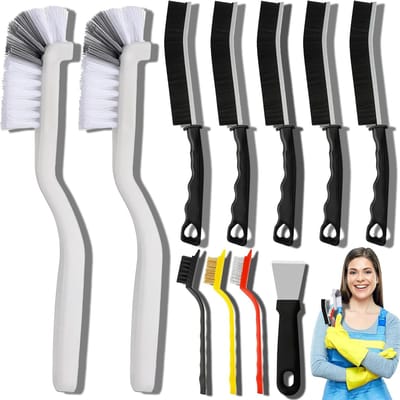 Set van 2 reinigingsborstels - Kieren reinigen - Stijve borstelharen - Reinigingsbenodigdheden - Totaal 22 stuks gereedschap - Geschikt voor keuken, badkamer, hoeken, voegen, gootstenen, kopjes, theepotten, flessen, blenders
