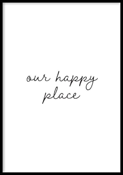 Poster Happy Place - 30x40cm met Fotolijst – Quote Poster – Ingelijst