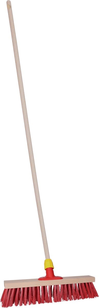 Brumag Straatbezem Dirtmaster voor buiten terrein - Bezemkop harde haren - rood - 40 cm breed - Houten steel van 120 cm