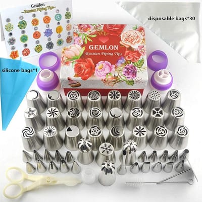 88/32 Stuks Taart Decoreren Set Roestvrij Russische Piping Tips Crème Zoetwaren Nozzles Schraper Spuitzak Bakken Tools voor Gebak 88 pcs 1 set