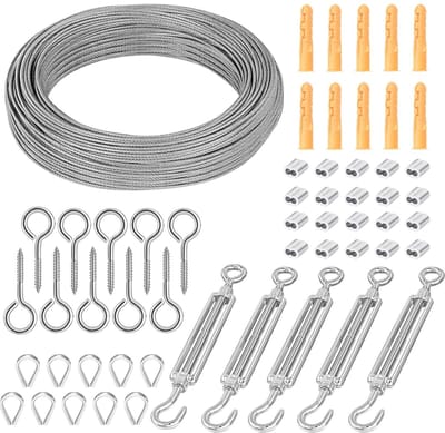 Staalkabel Kit - Roestvrij Staal - Buiten Ophangen - 56 Delige Set - 50 Meter 2mm - Zilver