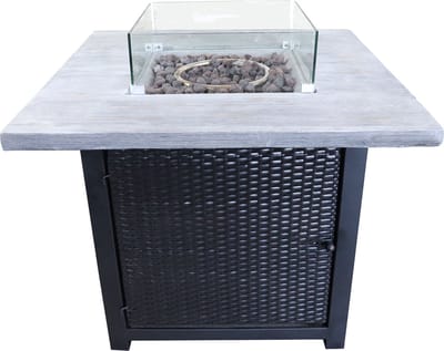 Teamson Home Gas Vuurtafel - Vierkant Rotan Vuurkorf Buiten - Met Windscherm, Lavasten & Omslag