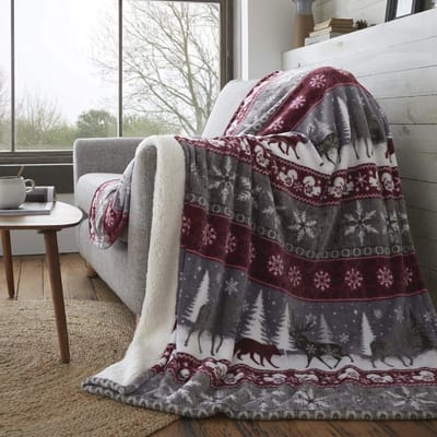Hygge Winter Warm Bordeaux Grote Faux Fur Sherpa Fleece Plaid