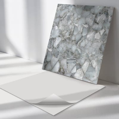 Wallfluent Vinyl Tegels - Steenmozaïek met Aderen Vinyl Vloer Tegels - 30 cm x 30 cm - Grijs PVC Tegels - 9 stuks - Vierkant PVC Tegels - Texturen Plaktegels - Zelfklevende Vinyltegels - Plaktegels Keuken en Badkamer