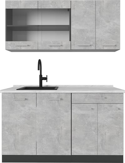 Vicco R-Line Eenpersoonskeuken – 140 cm, WB Marmer Beton/antraciet