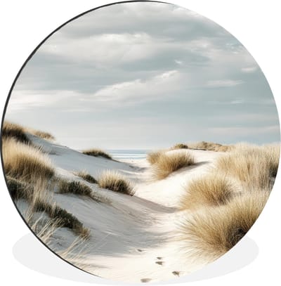 WallCircle - Wandcirkel - Muurcirkel - Duinen - Gras - Sporen - Wolken - Aluminium - Dibond - 30x30 cm - Binnen en Buiten