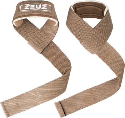 ZEUZ 2 Stuks Lifting Straps voor Fitness, CrossFit, Powerlifting, Gewichtheffen & Krachttraining – Sport Wrist Wraps – Beige