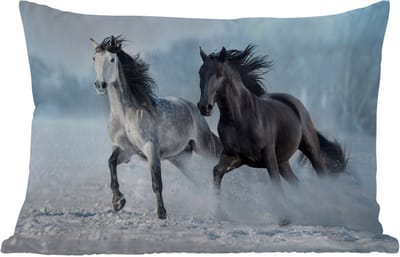 Buitenkussens - Tuin - Paarden - Winter - Dieren - Natuur - Sneeuw - 50x30 cm