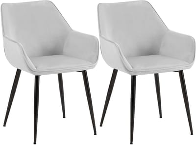 CLP Luena Set van 2 eetkamerstoelen - met armleuning - zwart metalen frame - tot 150 kg belastbaar - Fluweel/licht grijs