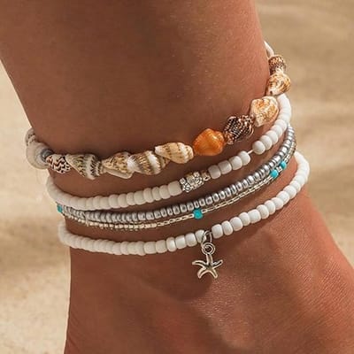Enkelbandjes met kralen voor dames - Verstelbare vergulde boho enkelbandjes met schelpen - Hawaiiaanse strandversiering met schelpen, parels, schijfjes, zeesterren en schelpen - Zomerse modecadeaus