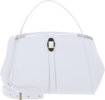 COCCINELLE Leren Handtas Schoudertas Chara Handbag Grained Leather Brillant White Wit
