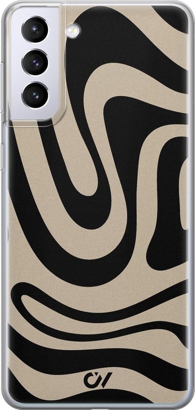 Hoesje geschikt voor Samsung Galaxy S21 hoesje - Abstract Black Waves - - Zwart - - Casevibes